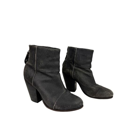 RAG & BONE Newbury Gray Granite Distressed Suede Leather Ankle Booties EU 37.5 - Picture 2 of 8